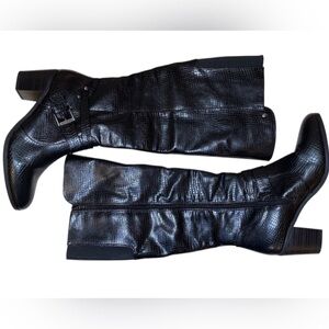 KIM ROGERS “Odella” Knee High Tall Textured Boots Block Heels in Black Size 9M